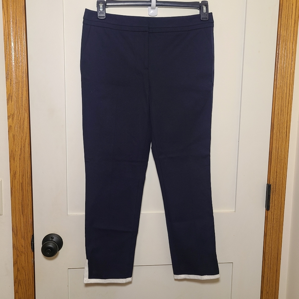 NwT Talbots Navy Blue Petite Pants with White Detail Bottom and Split hem 6P